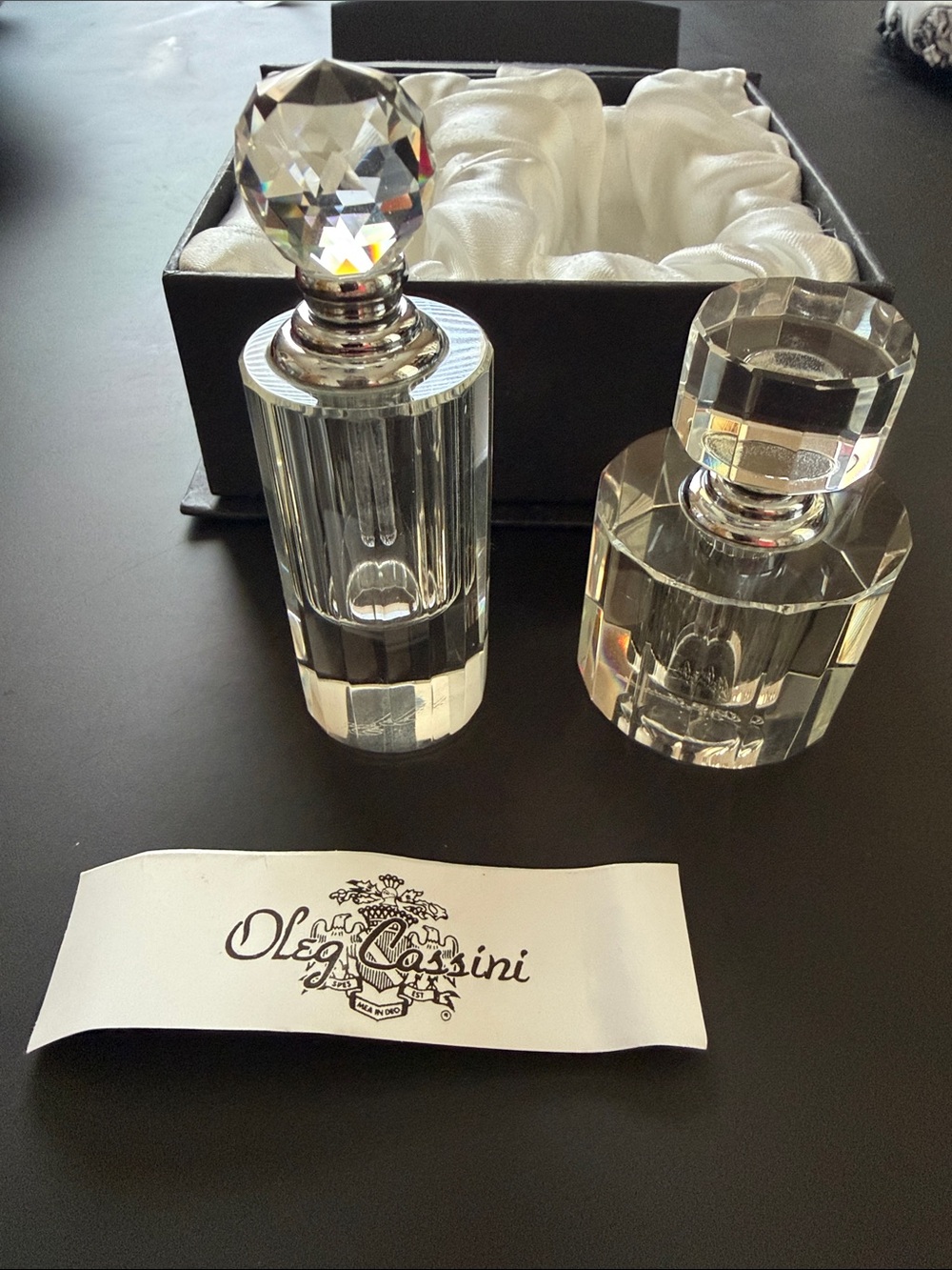 Oleg Cassini Clear Crystal Vanity Perfume Bottles - Clear